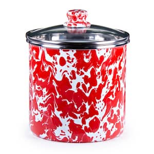 Red Swirl Porcelain-coated Steel Enamelware Canister with Lid