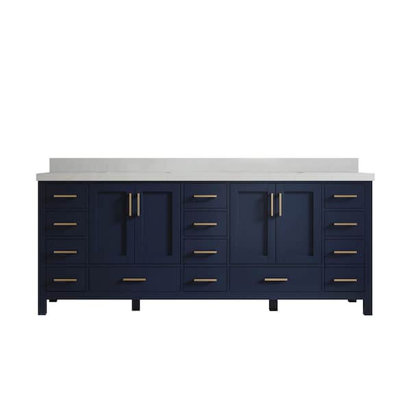 Willow Collections Malibu 84 in. W x 22 in. D x 36 in. H Double Sink Bath Vanity in Navy Blue with 2 in. Carrara Quartz Top
