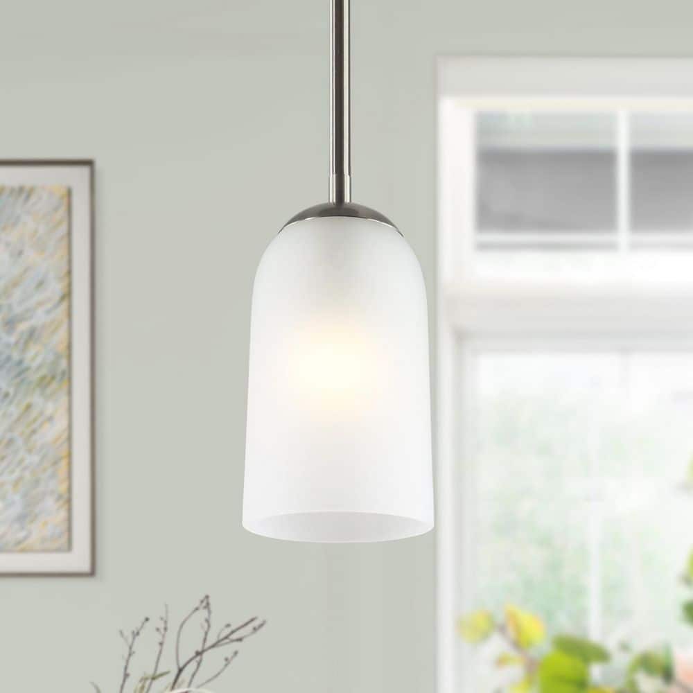 Modern 1-Light Plated Satin Nickel Mini Island Pendant Light with Frosted Glass Shade, No Bulb Included price history on PriceWatchPro