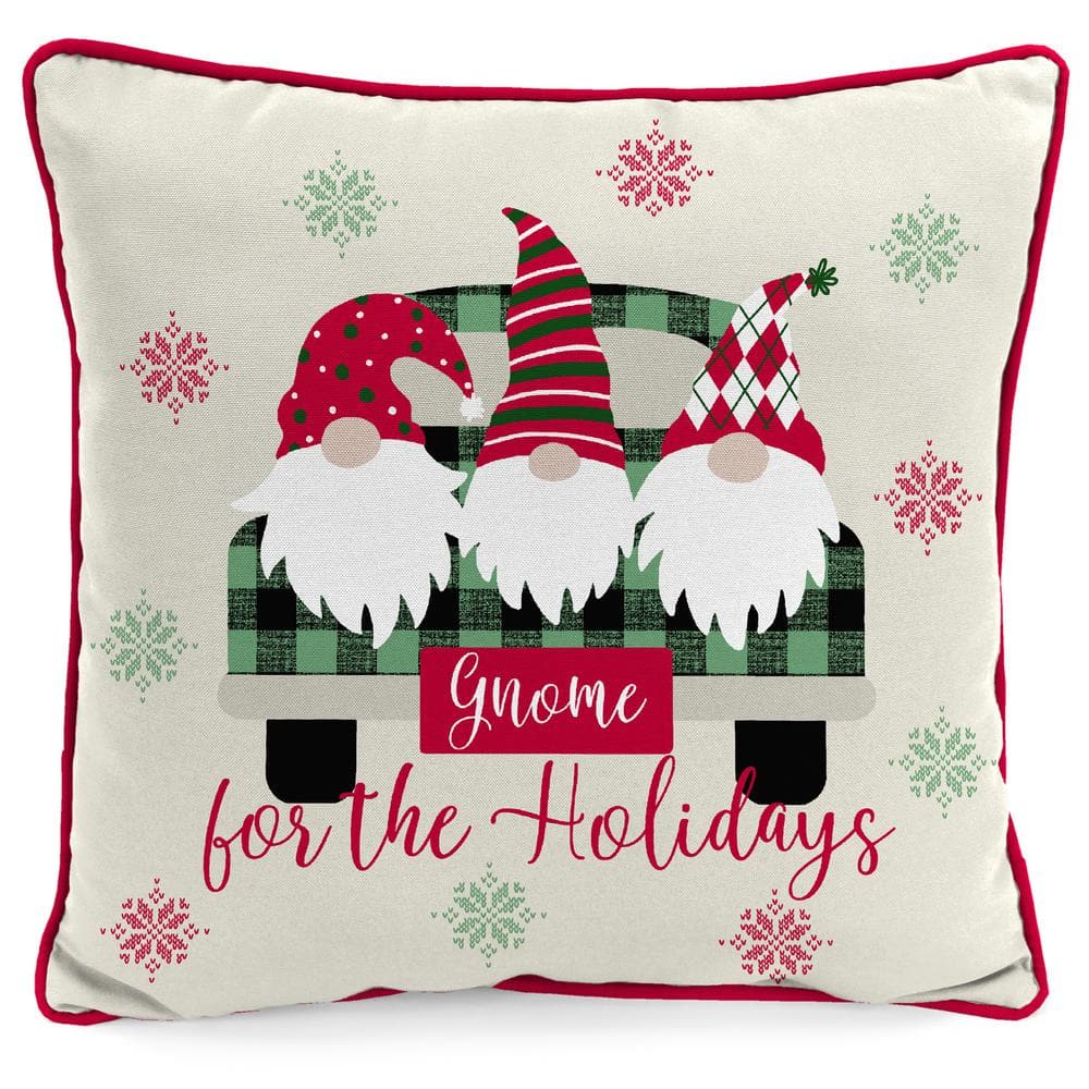 Gnome for the Holidays Red and White Reversible Outdoor Throw Pillow