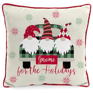 16 in. L x 16 in. W x 4 in. T Reversible Outdoor Throw Pillow in Gnome for the Holidays and Snowflakes