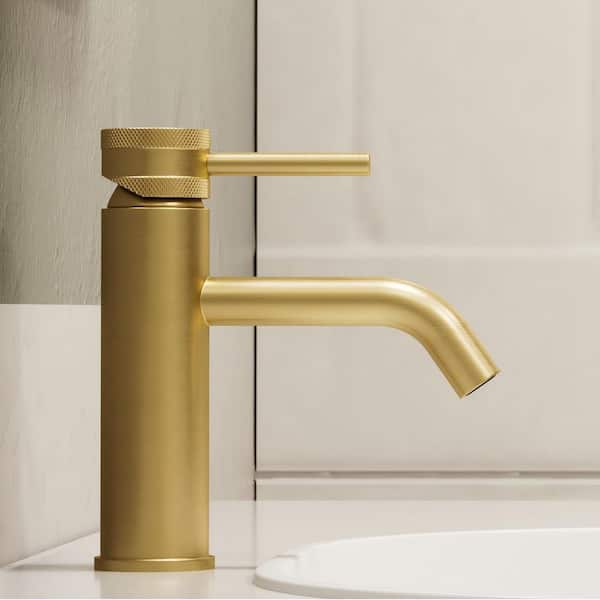 ANGELSEY Single Hole Single Handle Bathroom Faucet with Pop-up Drain in Brushed Gold