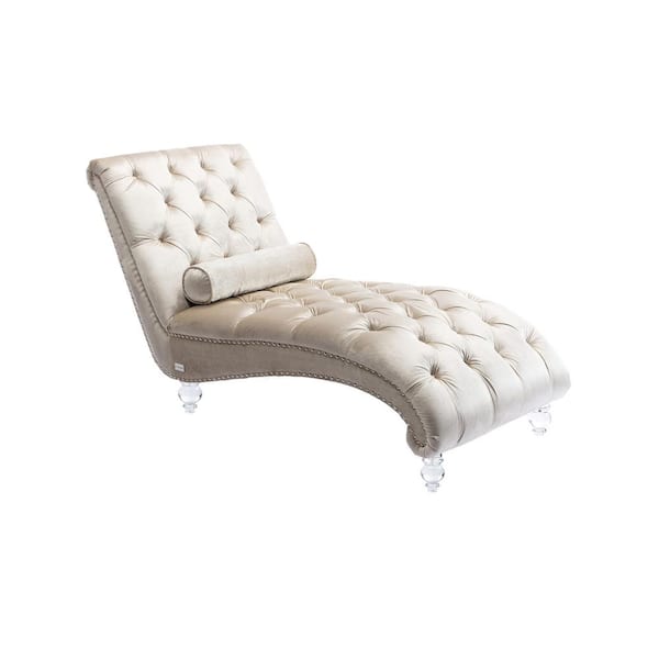 Tenleaf White Composite Outdoor Chaise Lounge with Beige Velvet Cushions
