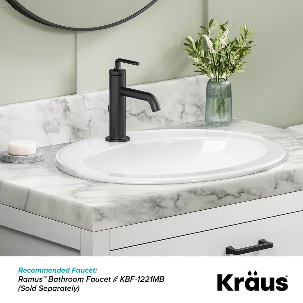 Elavo 22" White Ceramic Oval Drop-In Bathroom Sink