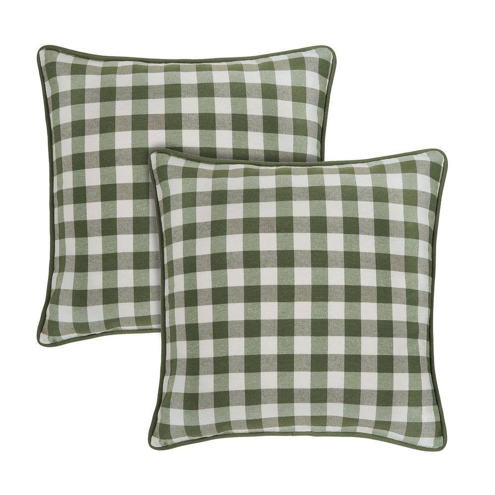 Green Buffalo Check Cotton Polyester Throw Pillow Covers, 18" x 18", Set of 2