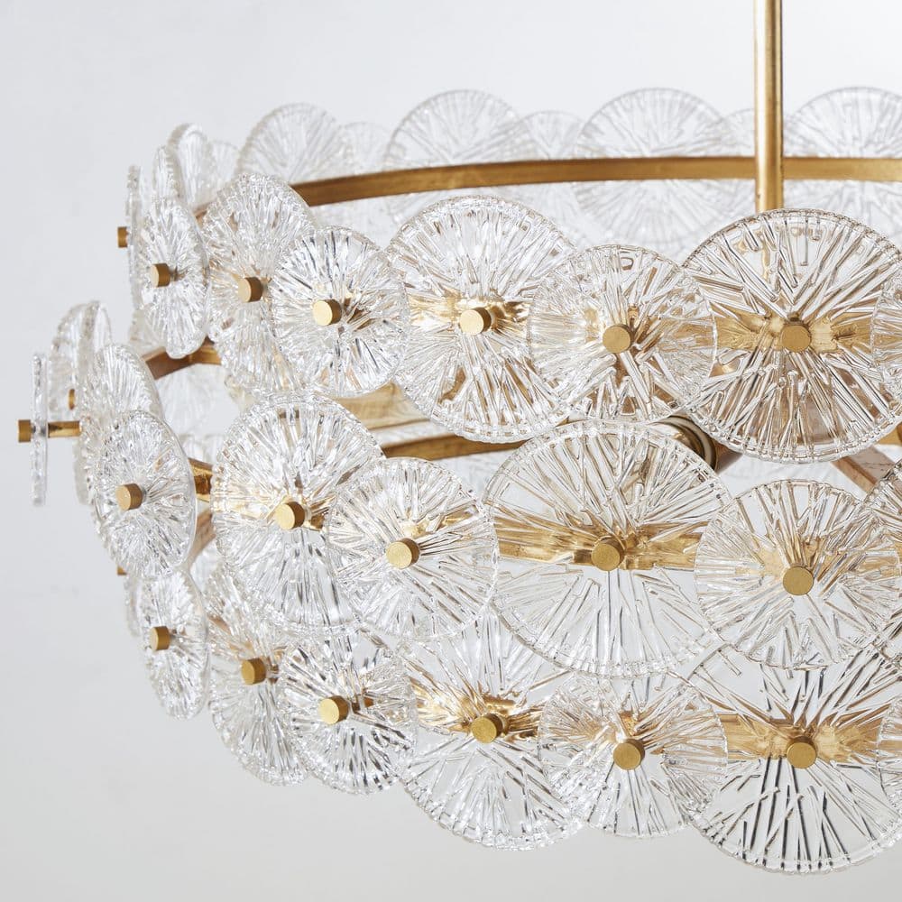 Gold Drum Chandelier with Hand-Made Glass Discs