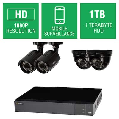4-Channel 1080p 1TB Full HD Surveillance System with (2) 1080p Bullet Cameras and (2) 1080p Dome Cameras
