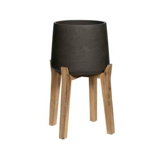PotteryPots 21.65 in. W x 32.48 in. H XXXL Round Black Washed Fiberclay Indoor Outdoor Patt Planter - Feet High