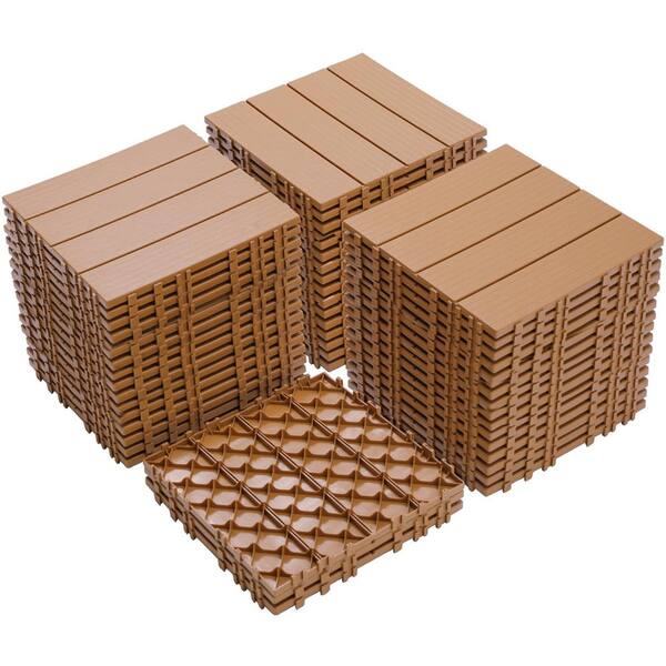 44 Patio Patio Burly Wood Color Plastic Waterproof Interlocking Floor Tiles, 11.8 in. x 11.8 in.
