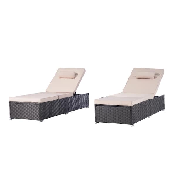 BFB Patio Brown Wicker Armrests Outdoor Chaise Lounge Chair with Height Adjustable Backrest (2-Pack)