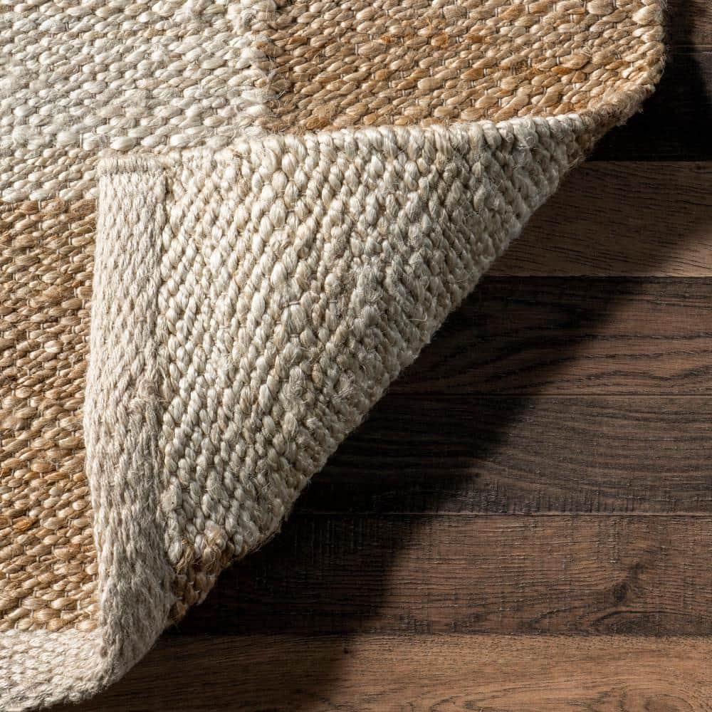 Ivory and Beige Checkered Cotton Jute 8' x 10' Area Rug