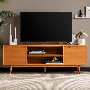 70 in. Caramel Solid Wood Mid Century Modern TV Stand with 2-Doors (Max tv size 80 in.)