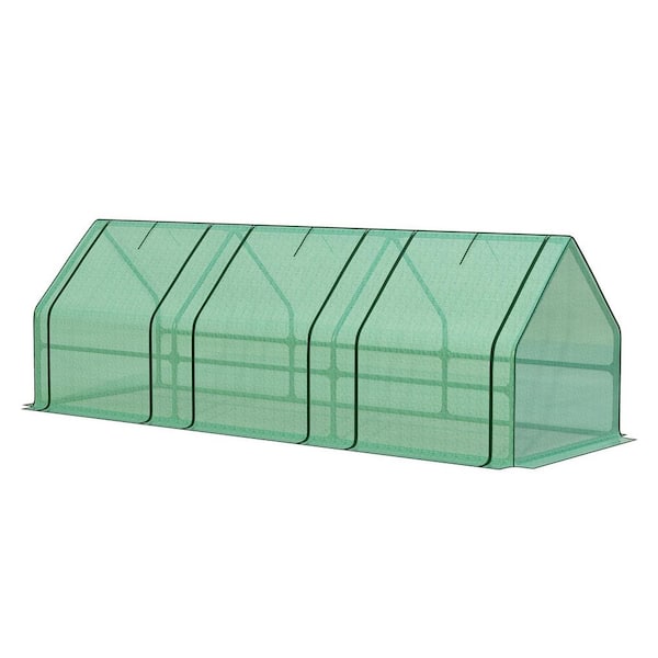 Aoodor 9 ft. W x 3 ft. D x 3 ft. H Portable Mini Greenhouse Kit with 3 Roll-up Zipper Doors, Green