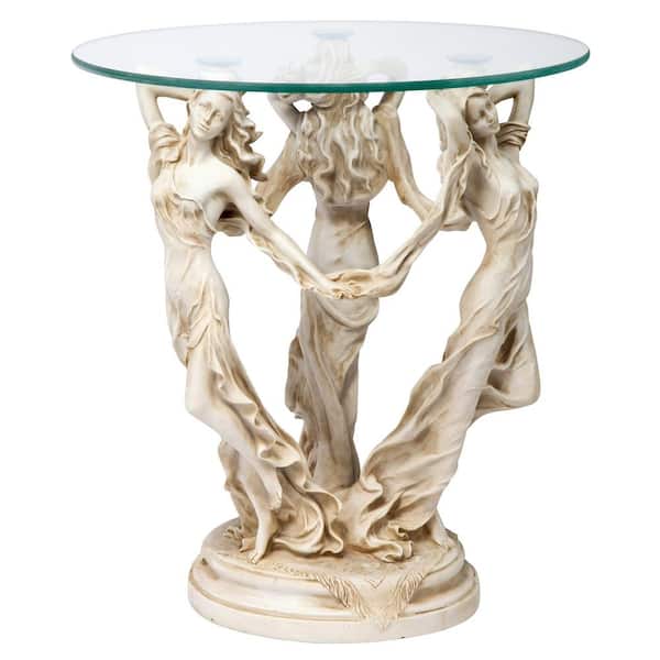 Design Toscano The Muses 18 in. W White Polyresin Glass Topped Sculptural Table