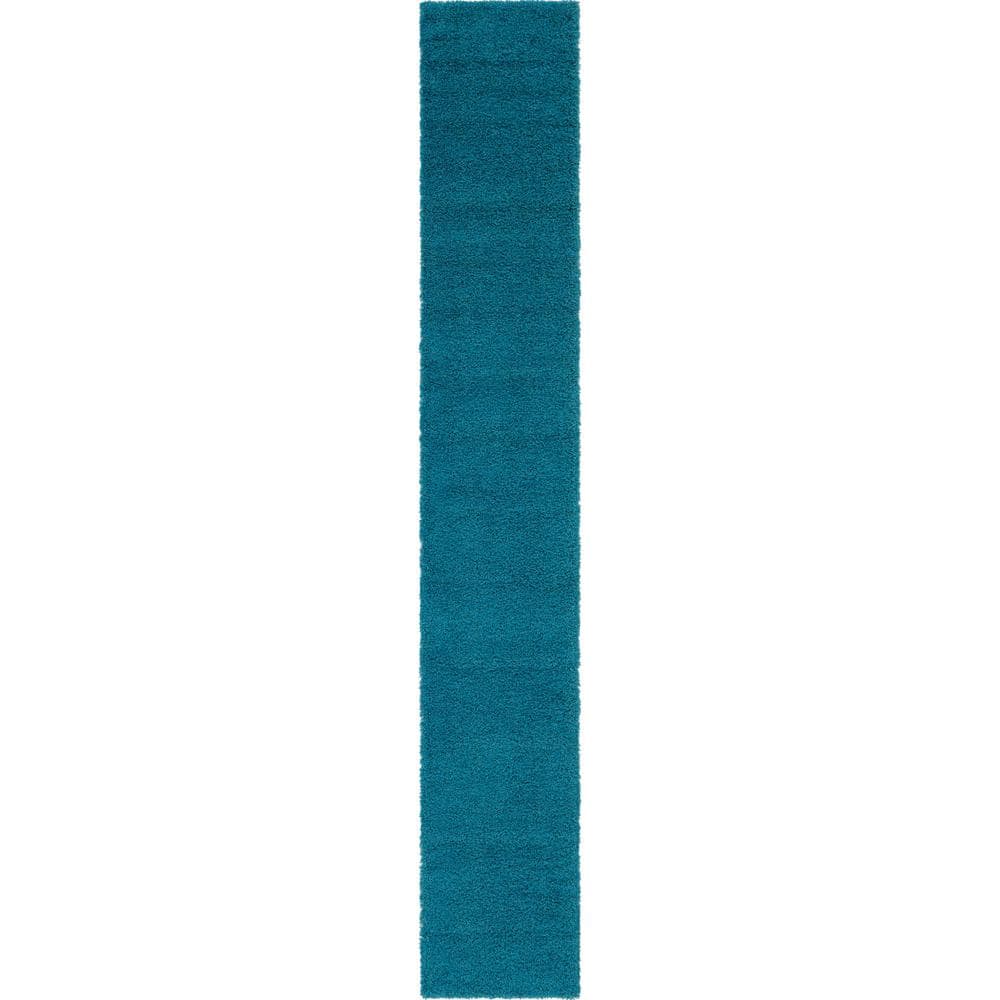 Solid Shag Collection Area Rug (2 ft. 7 in. x 16 ft. 5 in. Runner Deep Aqua Blue) price history on PriceWatchPro