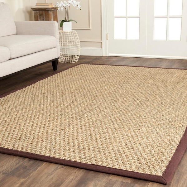 Natural Fiber Beige/Dark Brown 6 ft. x 6 ft. Square Border Area Rug