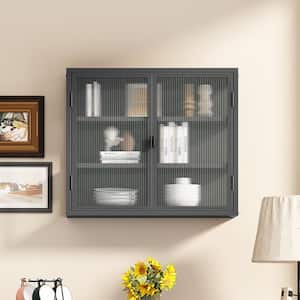 27 in.  x 9 in. x 23 in. Modern Bathroom Storage Wall Cabinet Iron and Tempered Glass Framed 3-Tier Cabinet in Dark Gray