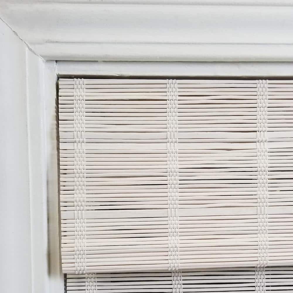Cordless White Bamboo Roman Shades 46 in.