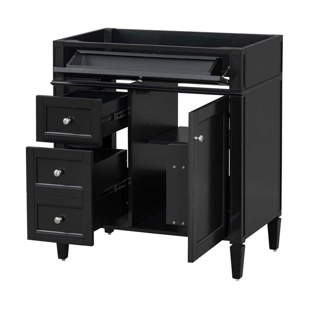 29.3 in. Bath Vanity Cabinet without Top Freestanding Storage Cabinet with 2 Drawers&a Tip-out Drawer in Black(NO BASIN)