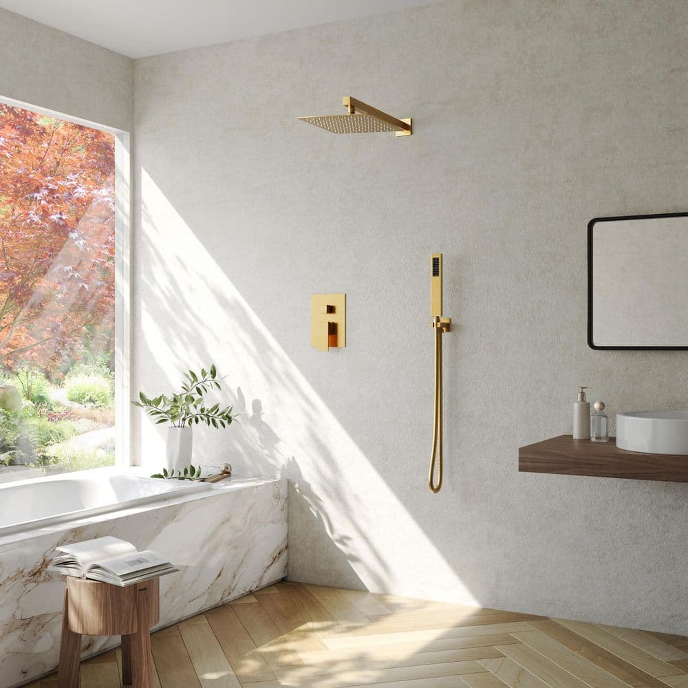 Brushed Gold Dual Head Wall Mounted Rain Shower System