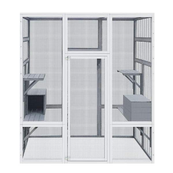 Anky 62.6 in. Outdoor Wooden Cat House Large Catio, Solid Wood Cat Cage Shelter Enclosure Playpen