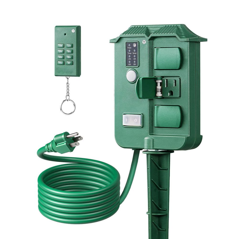 Outdoor Power Stake Timer with Wireless Remote, 6 ft. Extension Cord and Wa
