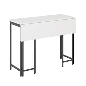North Avenue 47.5 in. Rectangle White Engineered Wood Drop Leaf Table with Metal Frame 4 Capacity