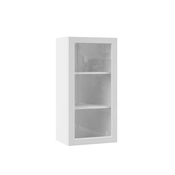 Hampton Bay Designer Series Melvern Assembled 18x36x12 in. Wall Kitchen Cabinet with Glass Door in White