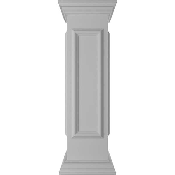Ekena Millwork End 40 in. x 10 in. White Box Newel Post with Panel, Peaked Capital and Base Trim (Installation Kit Included)