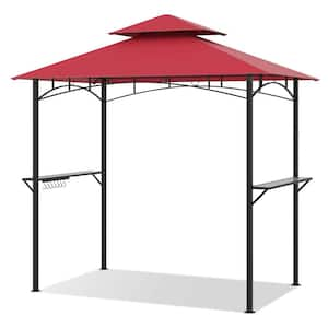 8 ft. x 5 ft. Wine Grill Gazebo with 2 Shelves 7 Hooks Metal Frame Soft Top