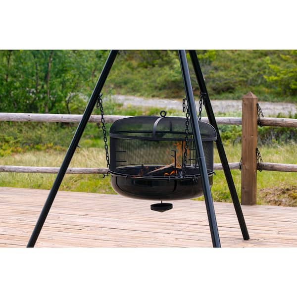 Black Lacquered Steel Protective Spark Guard Lid for Campfire Pan 60, Outdoor Fireplace Accessory