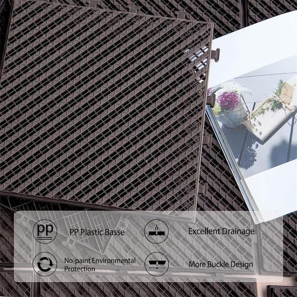 12in.W x12in.L Outdoor Stripe Pattern Square Drain Plastic PVC Interlocking Flooring Deck Tiles(Pack of 27Tiles)in Brown