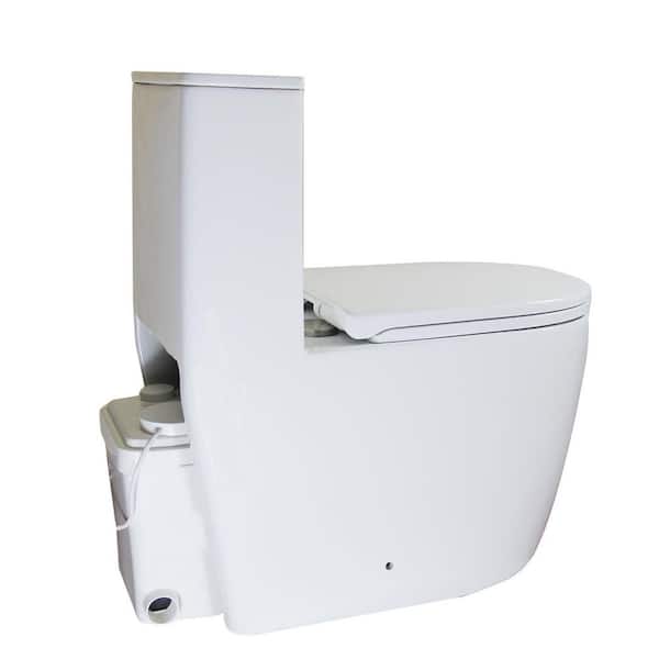 450 W Macerating Upflush Elongated Toilet in White for Basement, 1.1/1.6 GPF Dual Flush, 16.5 in. Seat Height