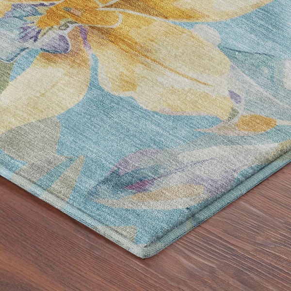 Mayfield Premium Machine Washable Abstract AMF2262 Aqua 2 ft. x 3 ft. Accent Rug