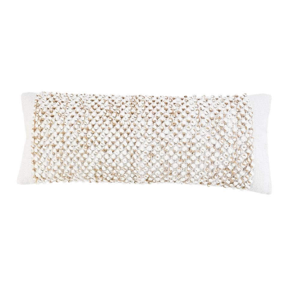 Bohemian White / Tan 14 in. x 36 in. Farmhouse Textured Knot Lumbar Indoor 