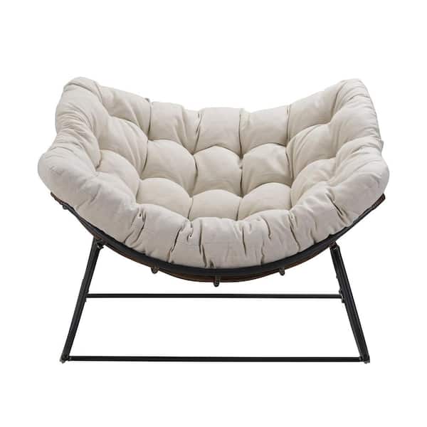 Unbranded Metal Indoor/Outdoor Rocking Chair with White Cushion Moisture-Resistant Cushion and Steel Frame