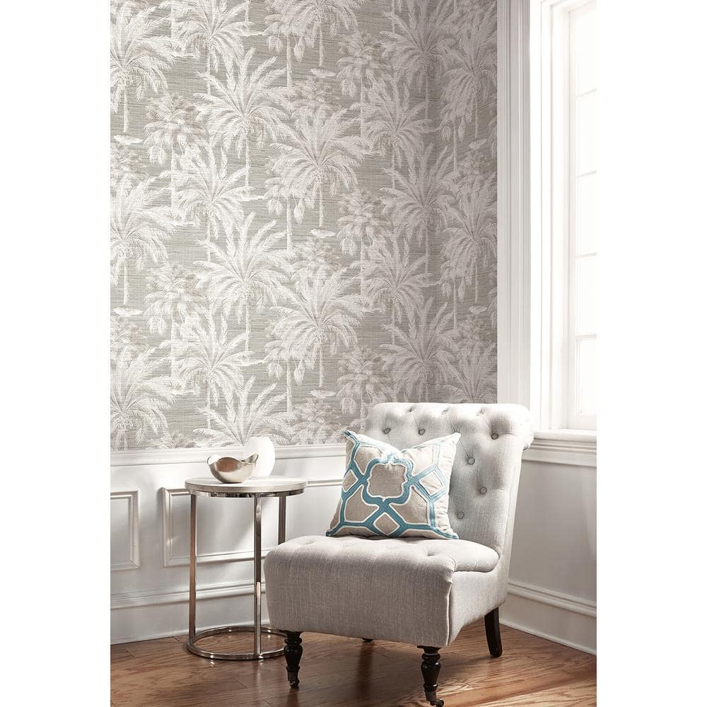 Dream of Palm Trees Grey Textured Grasscloth Wallpaper