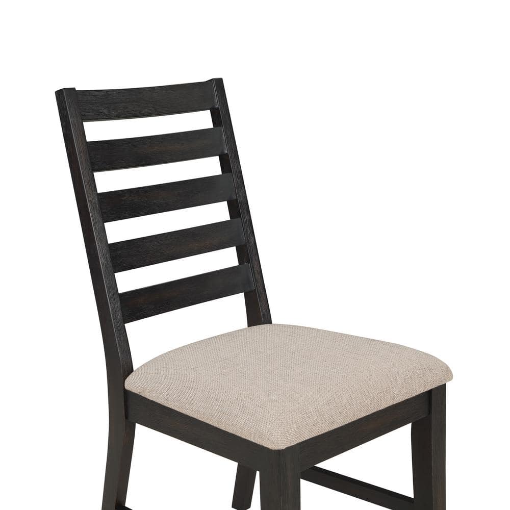 Black Wood Ladderback Side Chair with Oatmeal Upholstered Seat