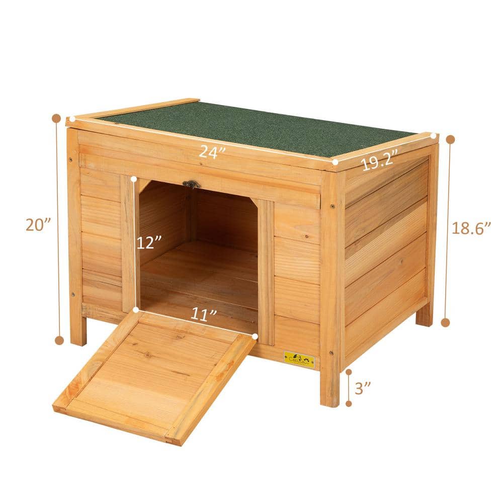 Small Brown Fir Wood Raised Pet House with Ladder