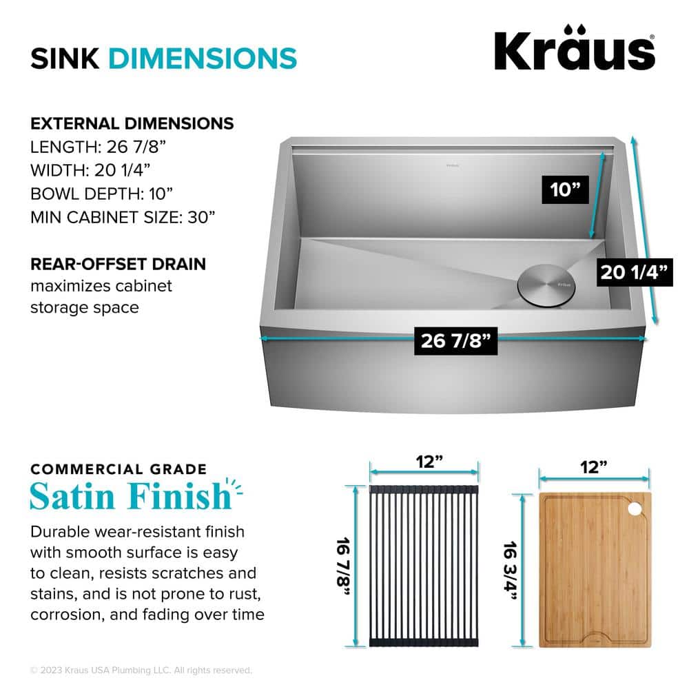 Kore 27-Inch Stainless Steel Farmhouse Workstation Sink