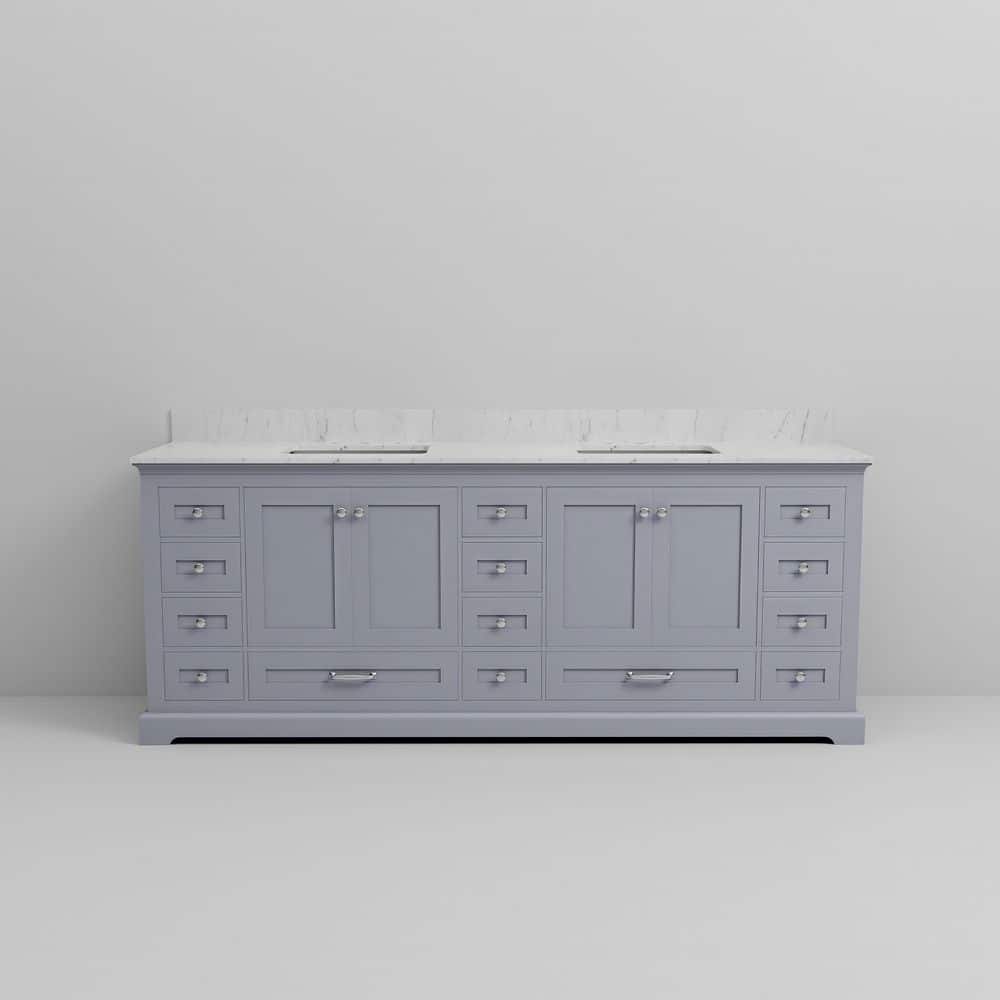 Dukes 84" Dark Grey Double Vanity with White Carrara Marble Top