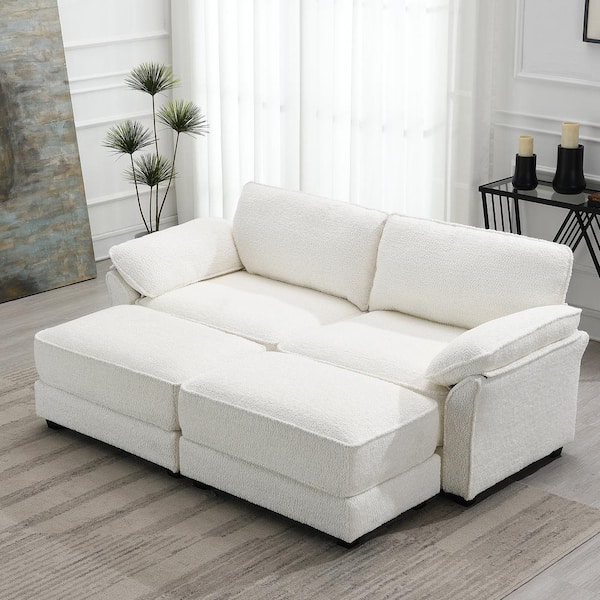sumyeg 81 in. Modern Rectangular Chenille Sectional Sofa Bed in. White with Ottoman