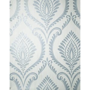 Estelle Light Blue Damask Metallic Non-pasted Vinyl Wallpaper