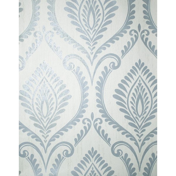 Fine Decor Estelle Light Blue Damask Wallpaper Sample