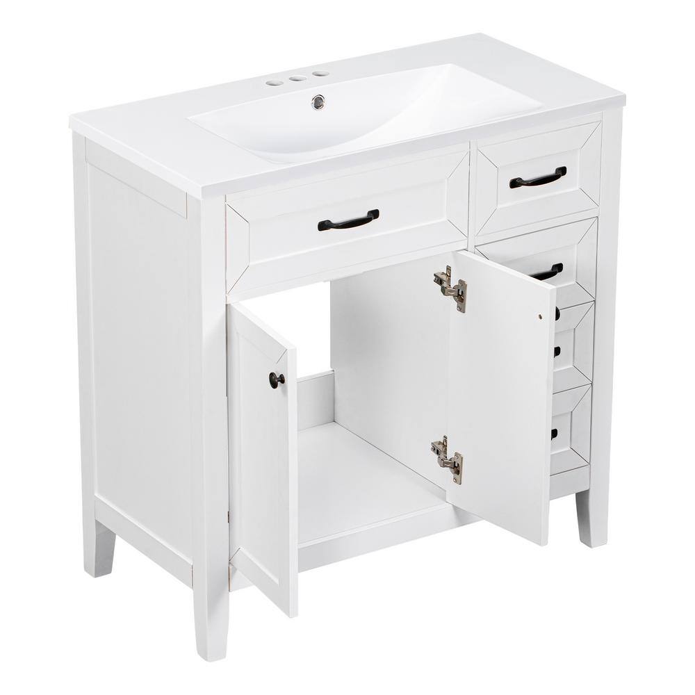 White 36 Inch Freestanding Bathroom Vanity with Ceramic Sink