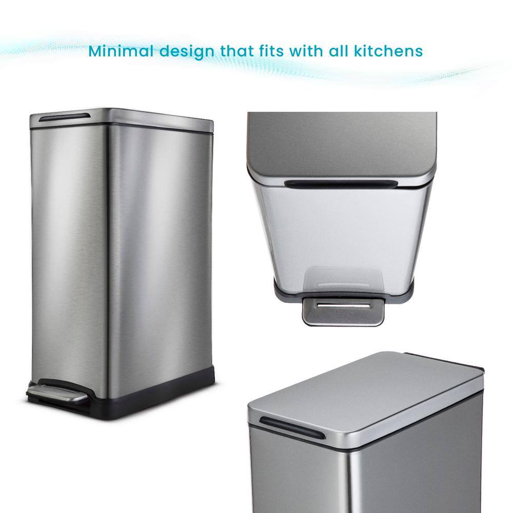 12 Gallon Silver Stainless Steel Slim Step Trash Can