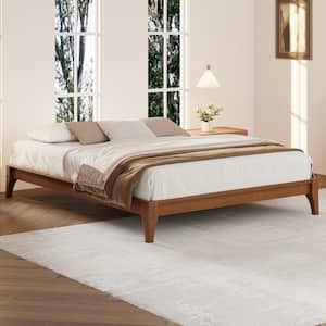 Brown Bamboo Frame Queen Platform Bed with Wood Slat Support