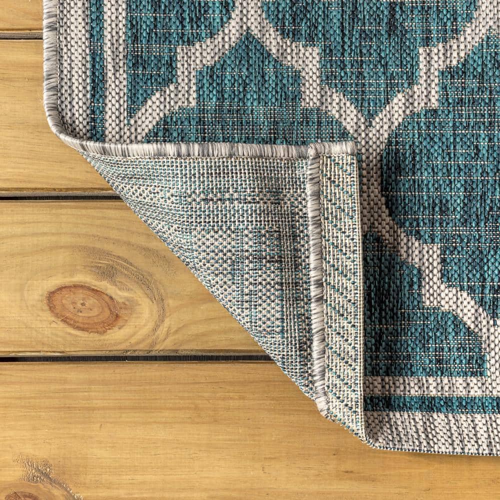 Gray and Teal Synthetic Trellis 4' x 6' Reversible Rug