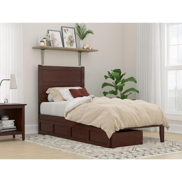 AFI NoHo Walnut Twin Extra Long Solid Wood Storage Platform Bed with 2 Drawers