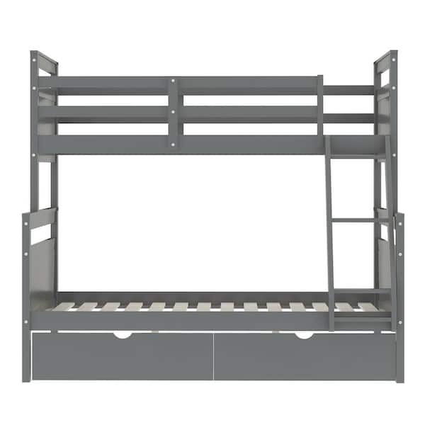 STICKON Gray Twin Over Full Size Bunk Bed with Ladder and Drawers